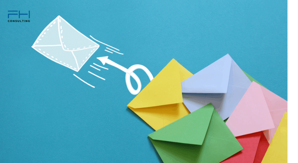 Bunte Umschläge mit gezeichneter E-Mail als Symbol für erfolgreiche Zustellraten im E-Mail-Marketing mit Klick-Tipp.