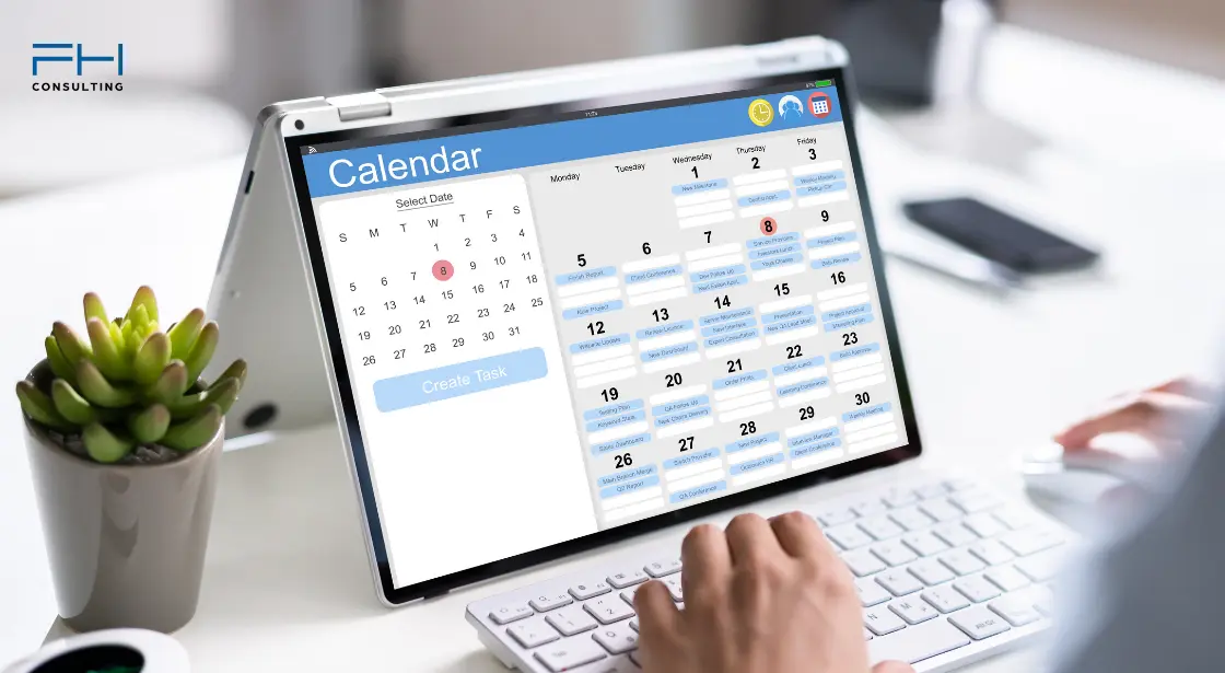 Laptop mit digitalem Kalender zur Terminbuchung für Online-Termine im Jahr 2025