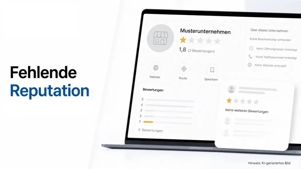 Fehlende Reputation: Laptop mit schwachem Bewertungsprofil, wenigen Bewertungen und niedriger Sternebewertung